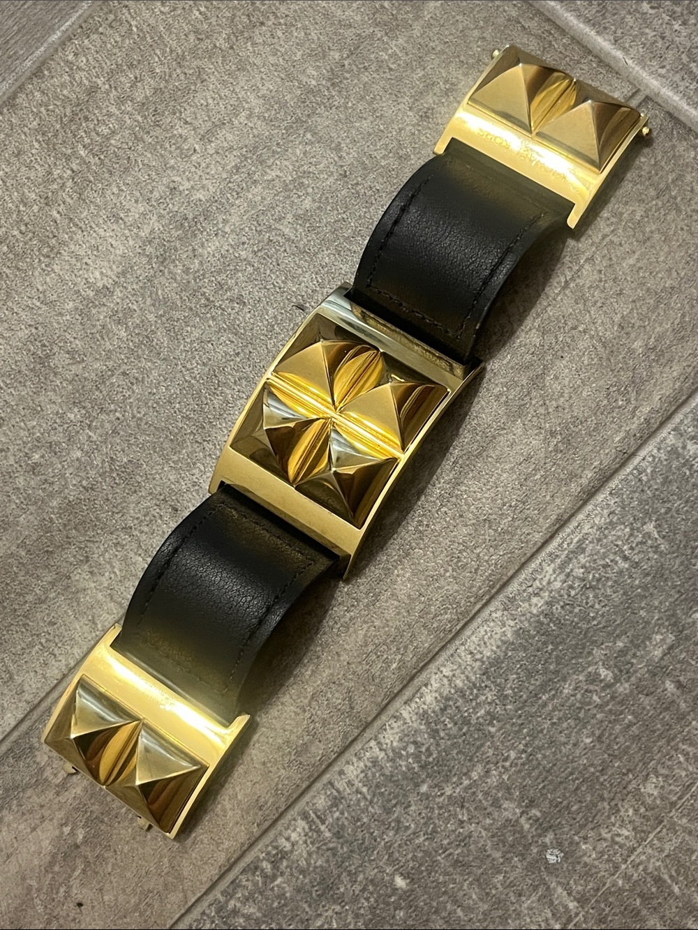 Michael Kors Black Leather Bracelet with Gold Stud Panels